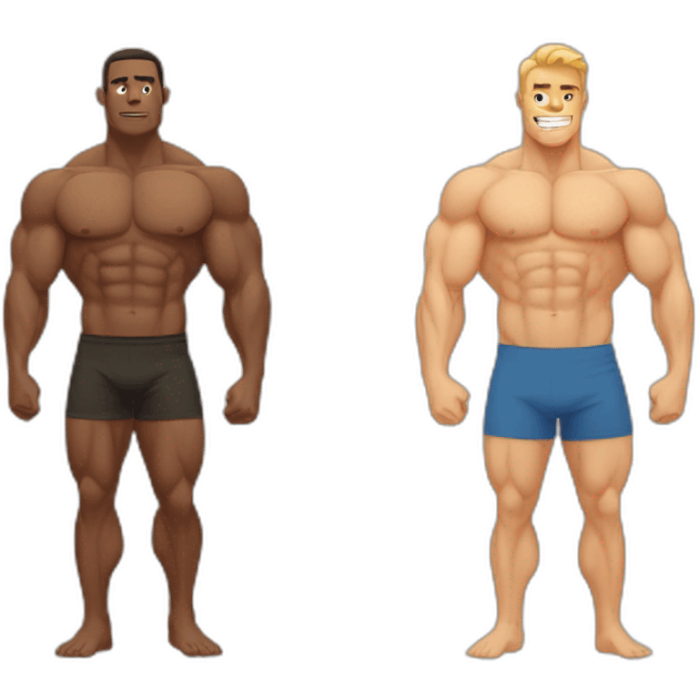 Two muscular man comparing their muscles emoji