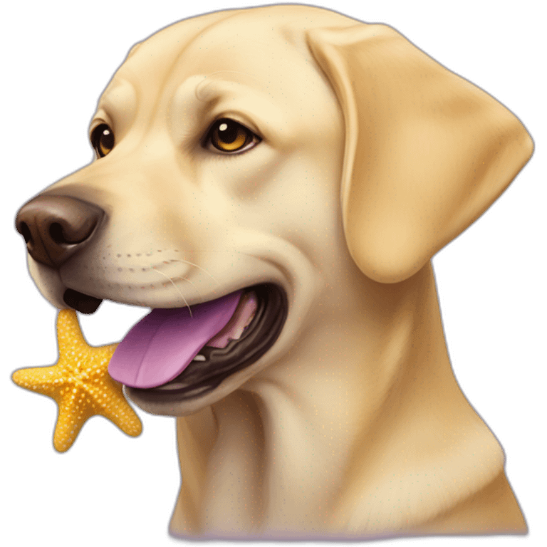 Yellow Labrador with purple starfish in his mouth emoji