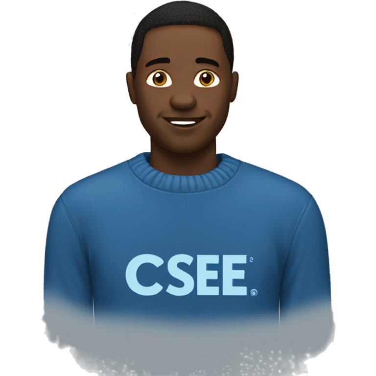 A black man with blue sweater with a logo that says "csee" on it emoji