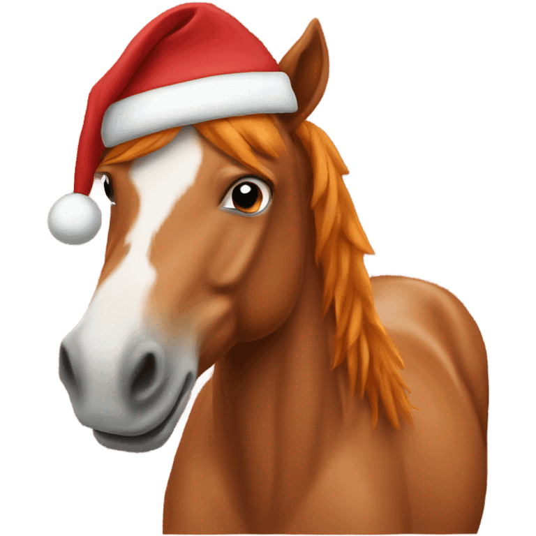 ginger horse with a santa hat emoji