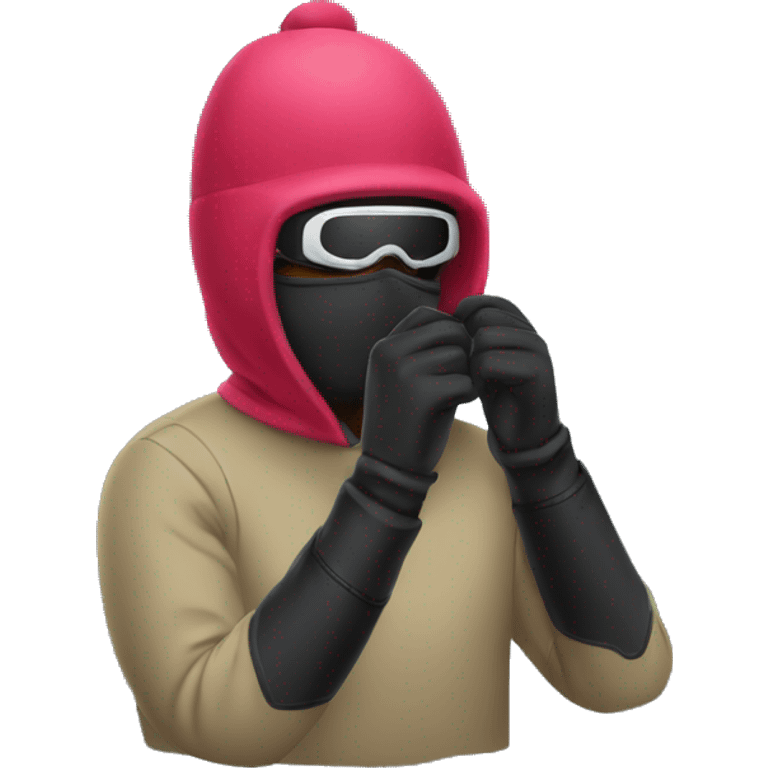 hands pulling ski mask on emoji