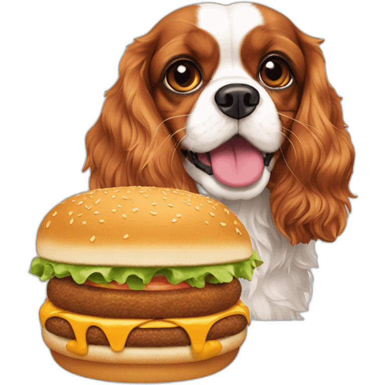 Cavalier King Charles eating burger emoji