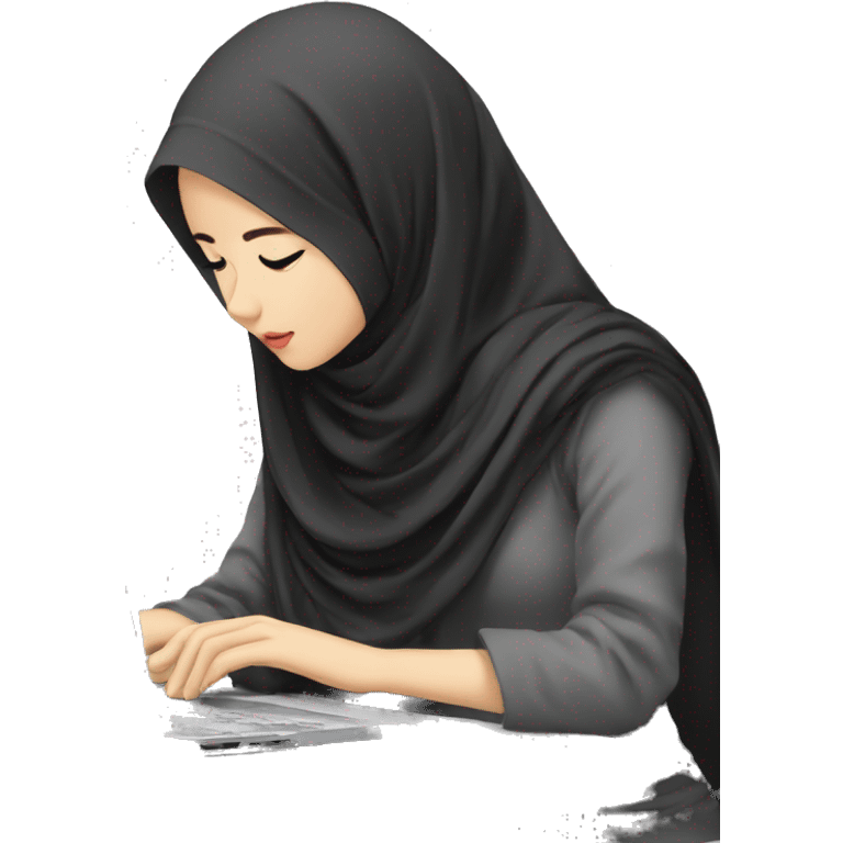 asia-Hijab-girl-beautiful-typing-on-computer-sad emoji