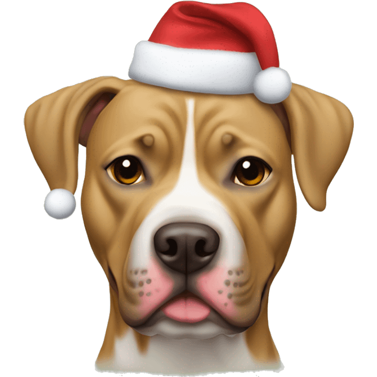 All Tan American Pitbull Mastiff Mixed wearing Christmas hat  emoji