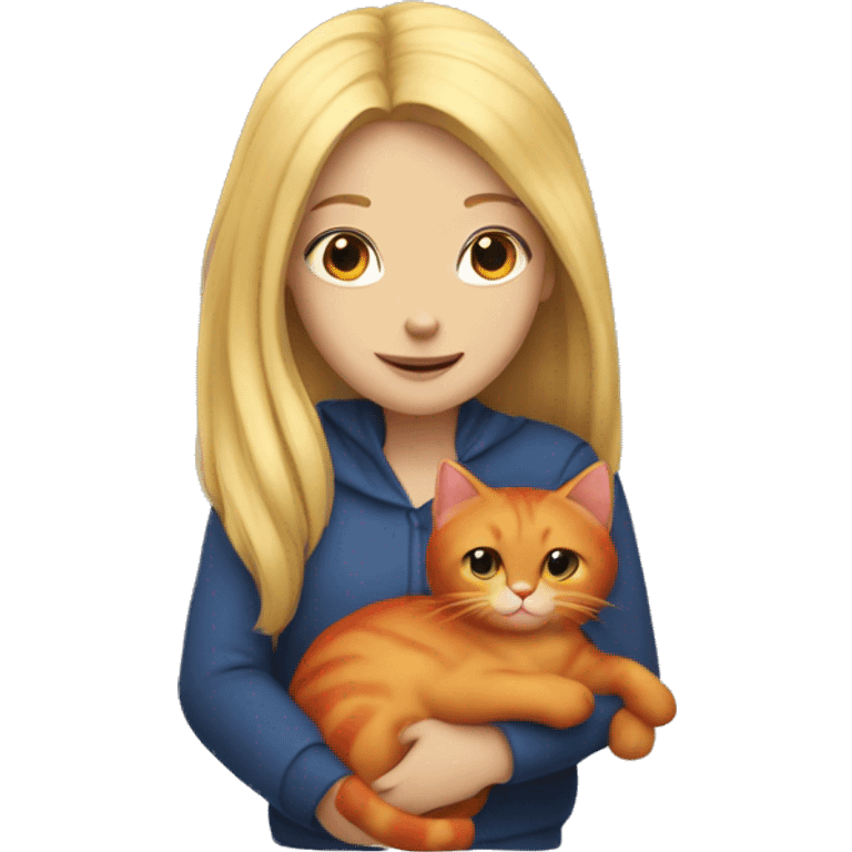 blonde girl with a red cat in her arms emoji