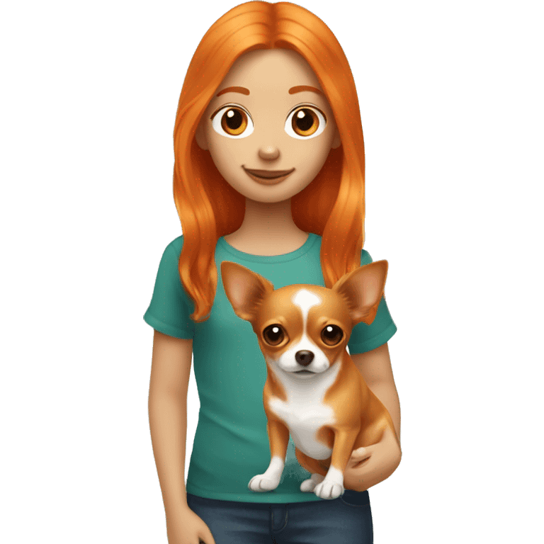 Ginger haired girl with orange long haired chihuahua emoji