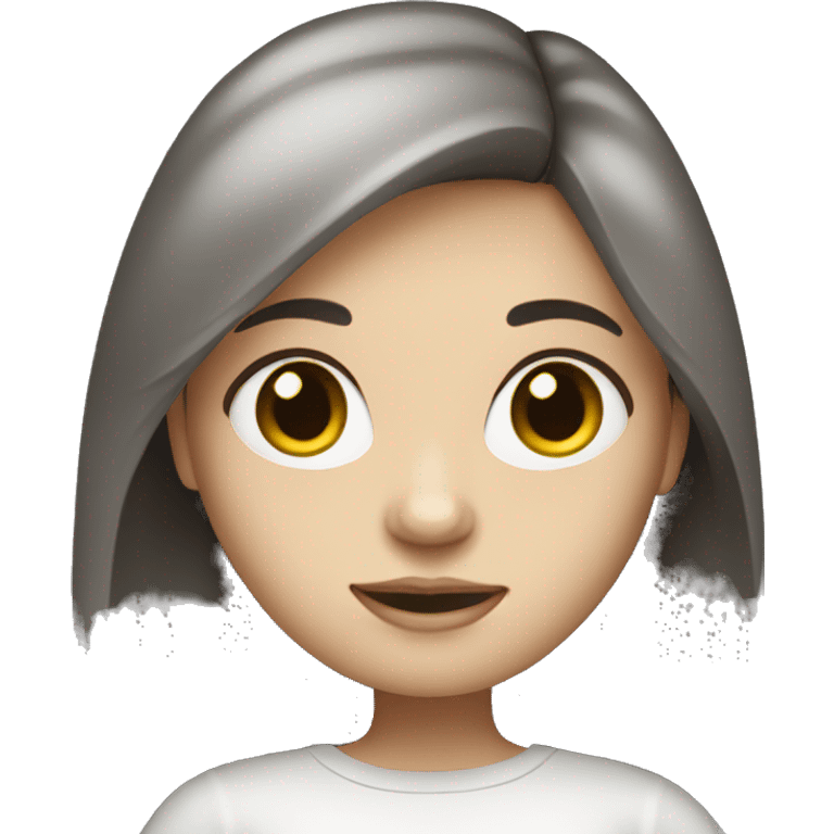 Girl with dark hair, white skin, dark eyes, hold macbook emoji