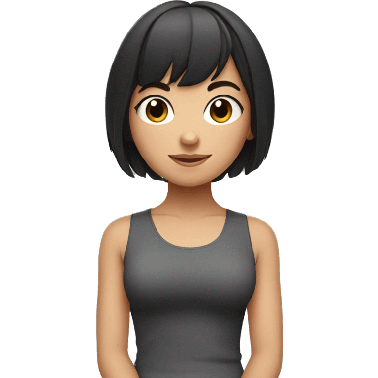 Cute yoga girl with dark hair and bangs emoji