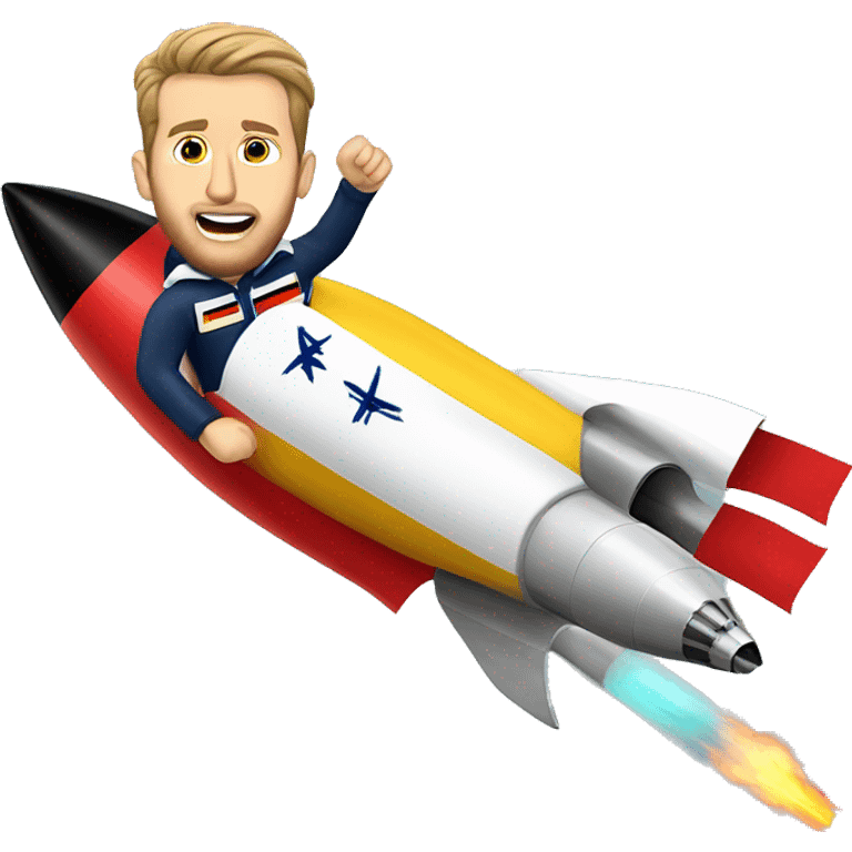 Harry kane riding a rocket covered in German flags emoji