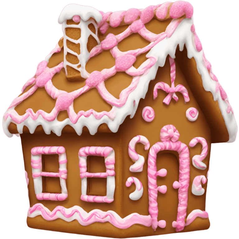 Gingerbread house with pink bows and decorations emoji