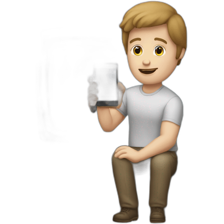 a man whit White skin looking a phone in front of a television emoji