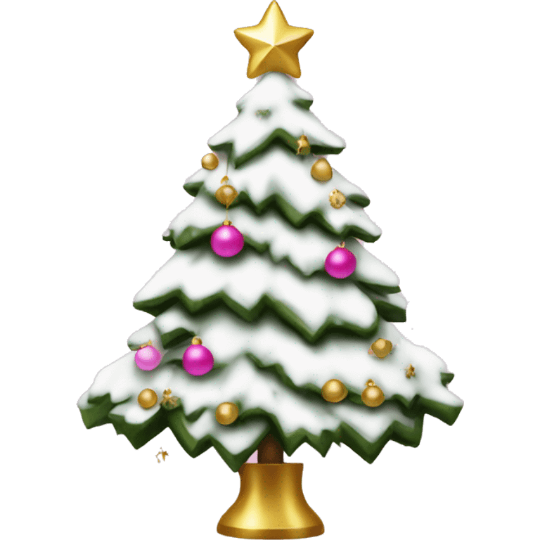 snow christmas tree with gold and pink decorations and a pink bow tree topper  emoji