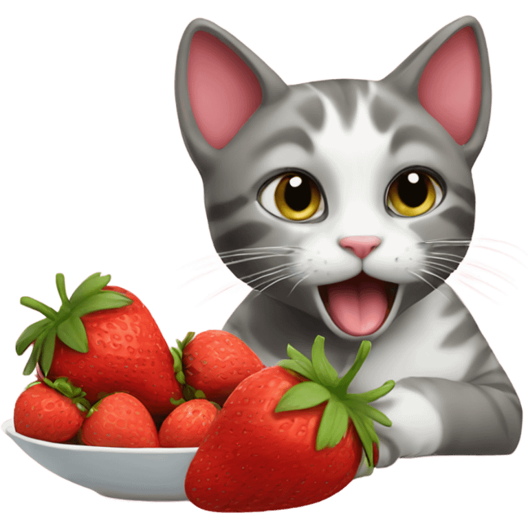 cat eating strawberries emoji