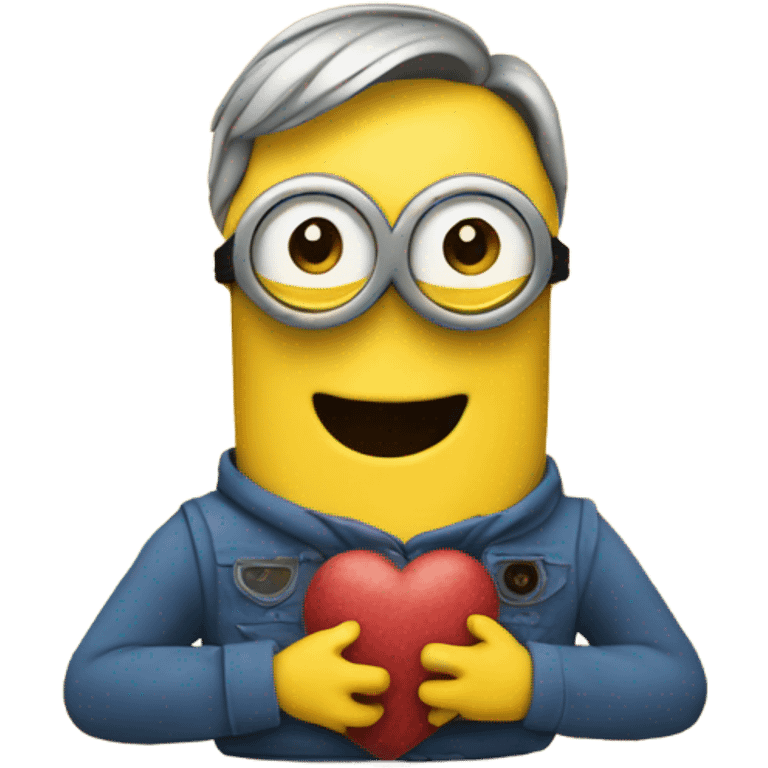 Men holding a minion with hearts around them  emoji