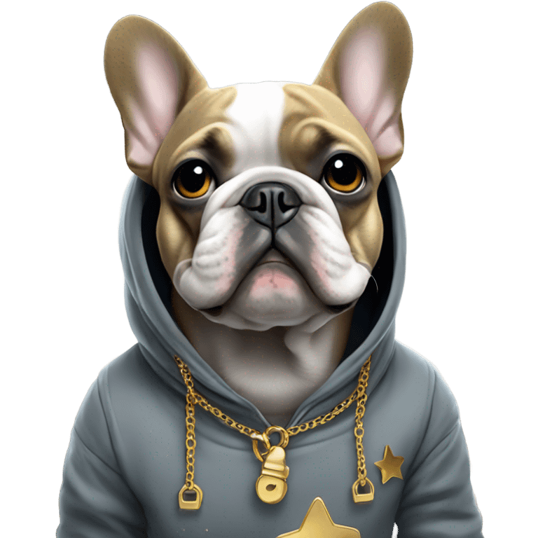 french bulldog in space wearing a gray hoodie and gold chain emoji