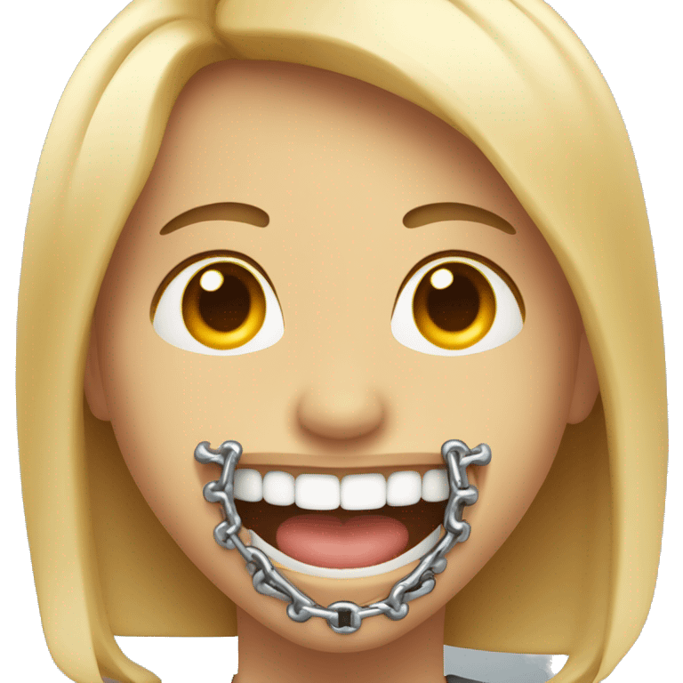 person with metal braces on teeth smiling emoji