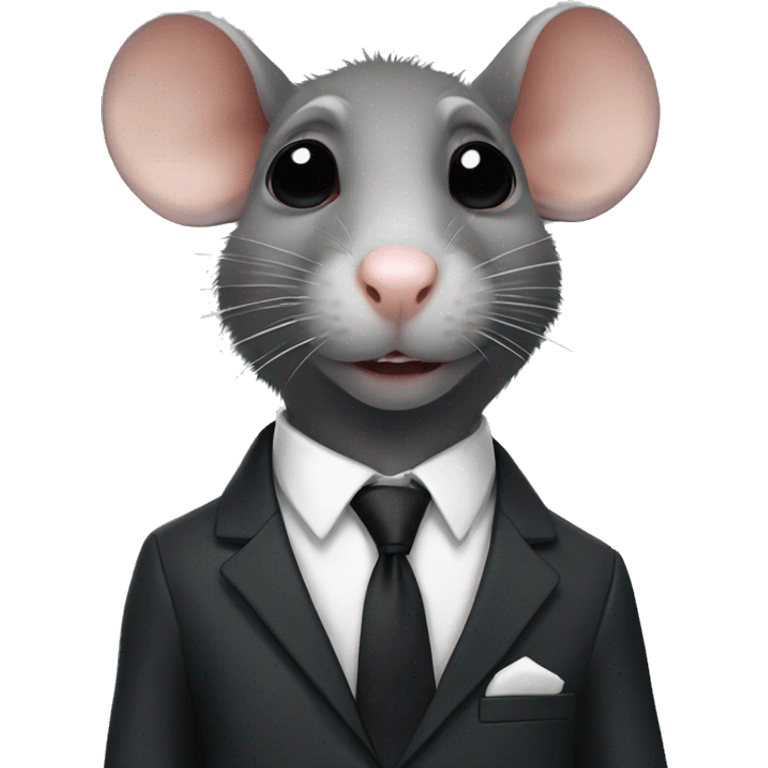 rat wearing a suit and a black tie with eyes that look like stars emoji