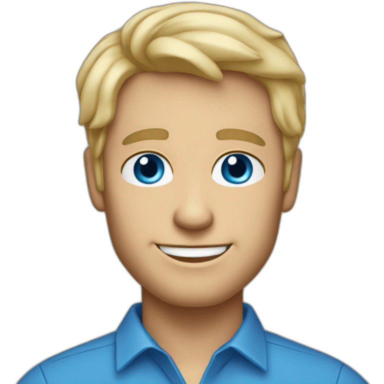 52 year old blue-eyed blonde-haired personable trustworthy professional male in blue shirt emoji