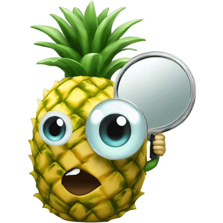 3D elegant pineapple🍍  with big shiny eyes 👀 pineapple holds mirror with its reflection 🪞🍍 emoji