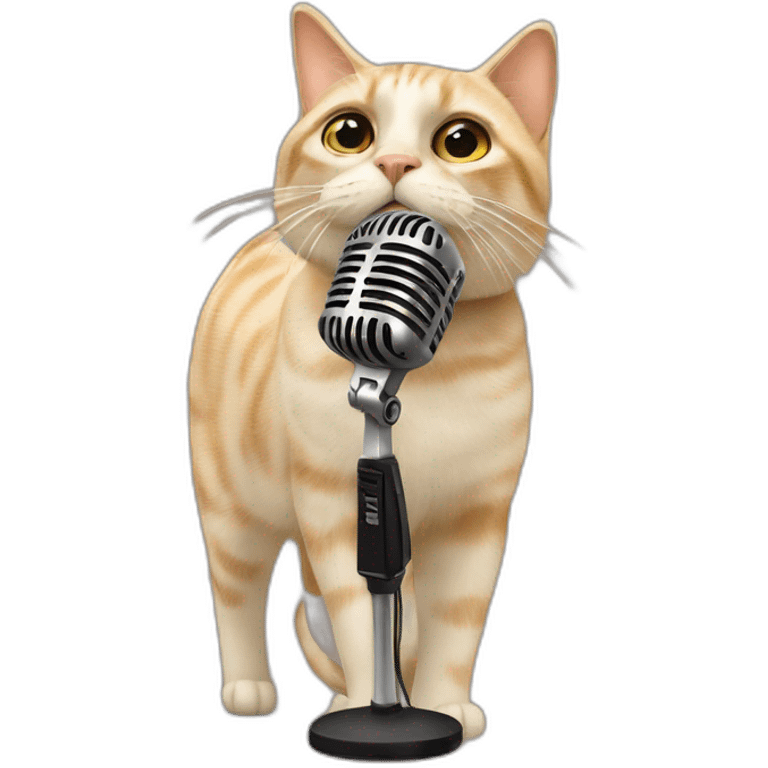 a cat on stage with a microphone emoji