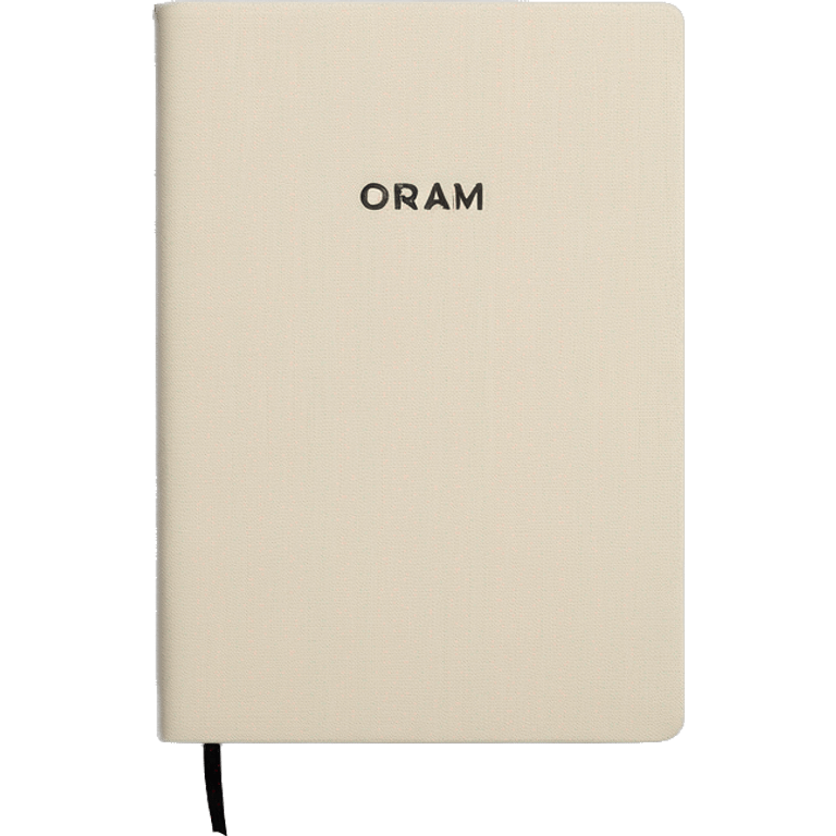 Cream Linen cover notebook with a elegant small text emoji