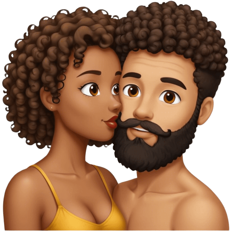 Bearded man kissing curly haired half-black woman emoji