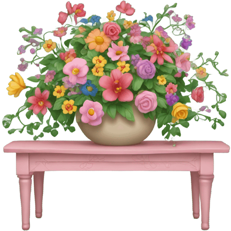 Pink table with flowers and vines  emoji