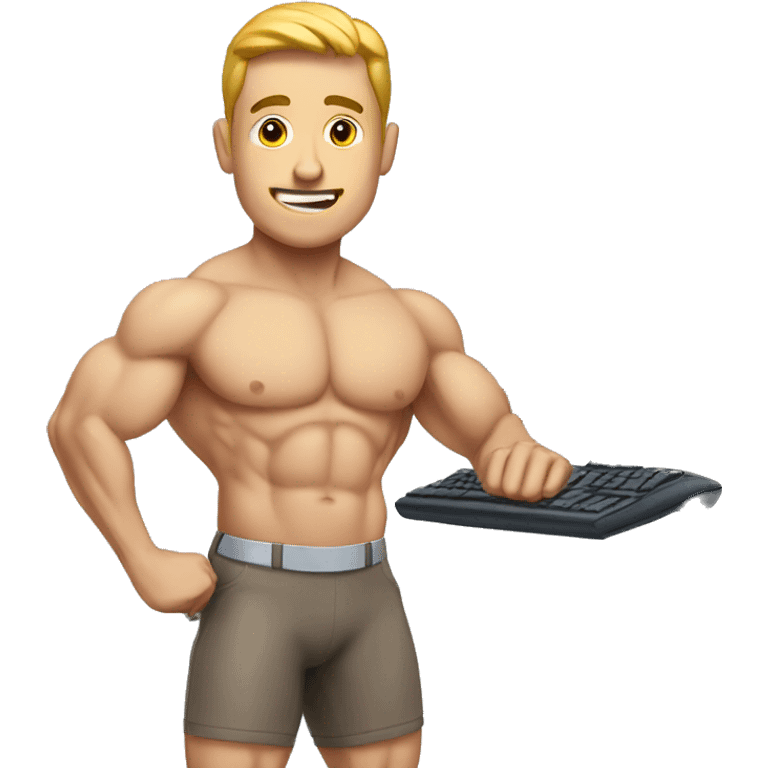 muscle body tech guy with computer emoji