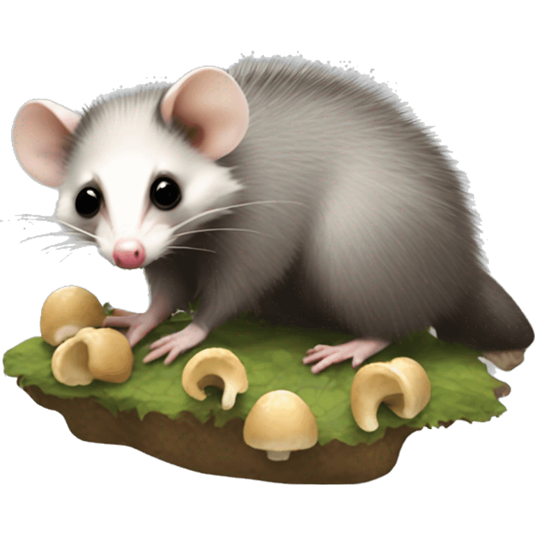 Virginia Opossum foraging mushrooms emoji