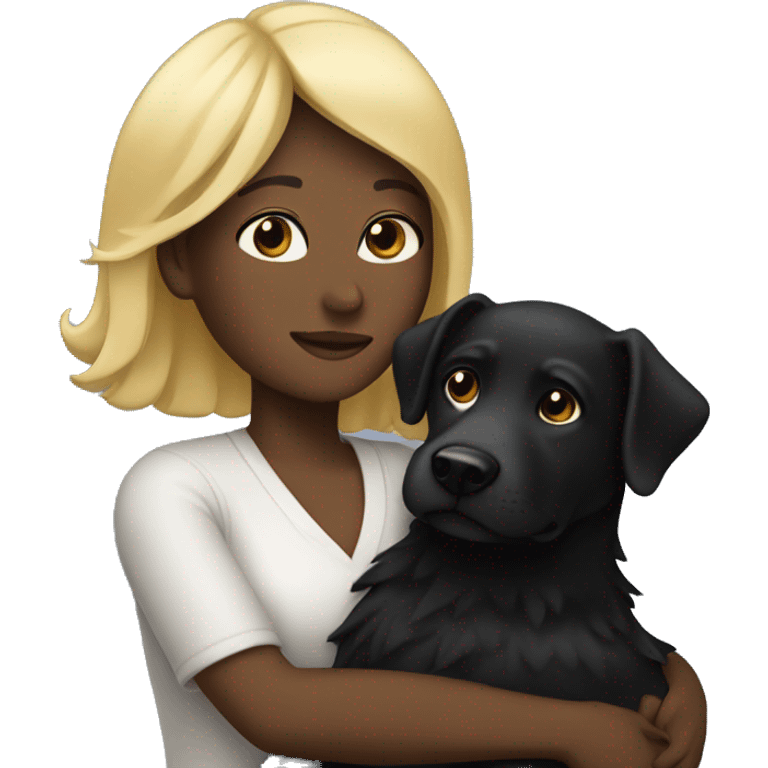 Cuddling with Black dog as a blond woman emoji