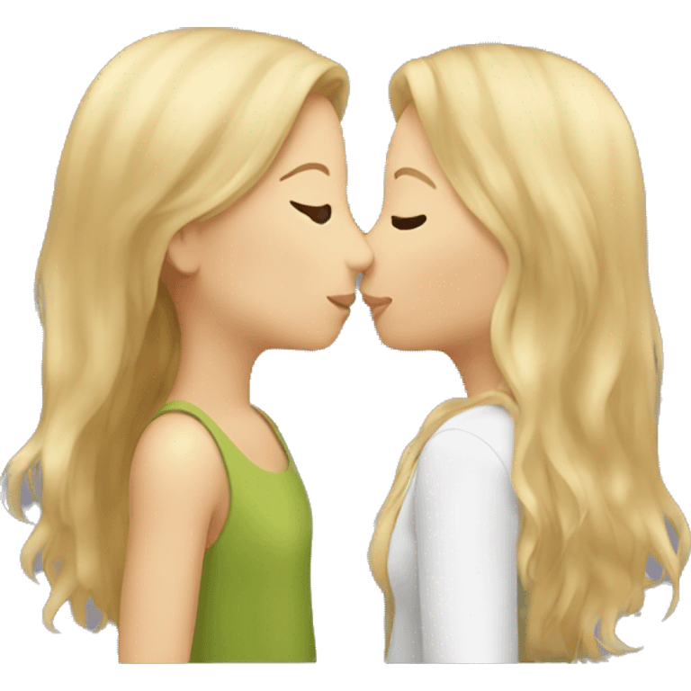 Two girls kissing brown hair and blonde hair  emoji