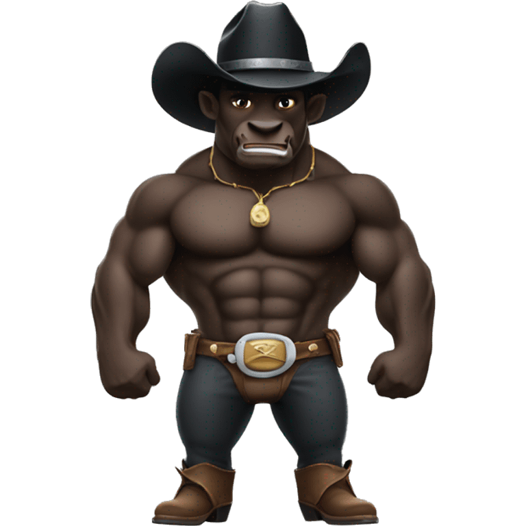 A Muscular black bull wearing cowboy hat emoji