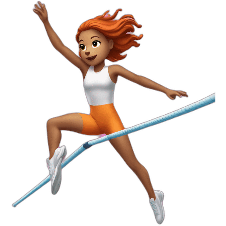 pole vault girl during jump distanced legs from down dressed as the girl in fifth element movie emoji