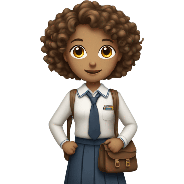 Girl with Brown Curly Hair And Schoolbag whole Body emoji