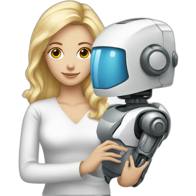 blonde white woman holding robot emoji