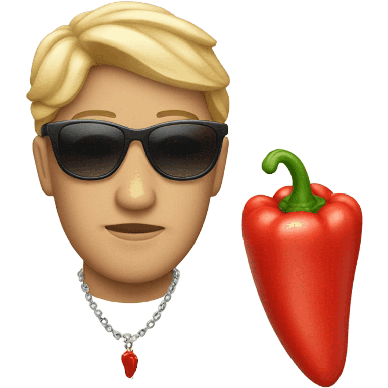 Red pepper with Mantel and sunglasses and necklace emoji