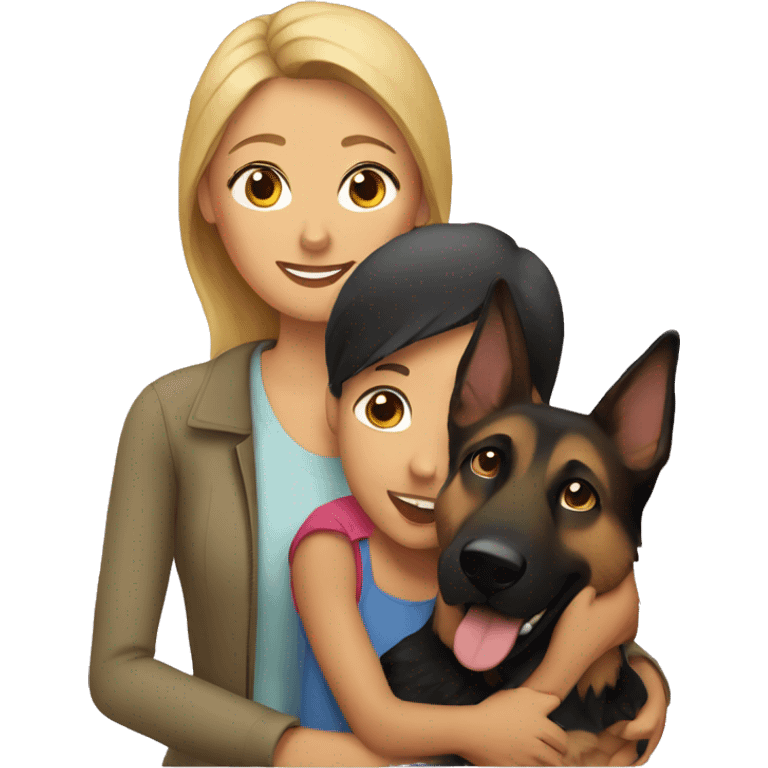 a mom with one kid with a german shepard emoji