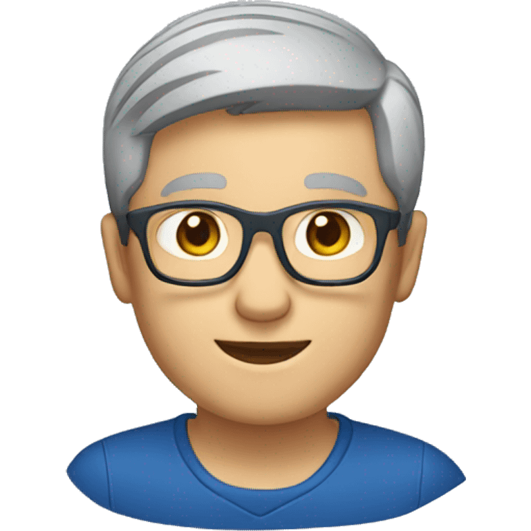 male, teacher, gray short hair, glassese, blue and dark red polo shirt emoji emoji