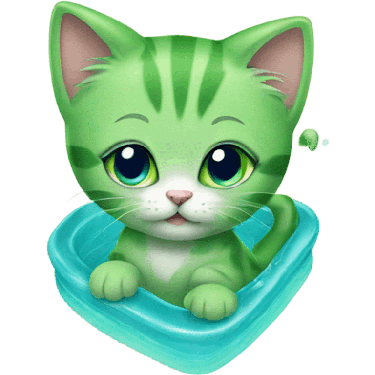 Green kitten in pool emoji