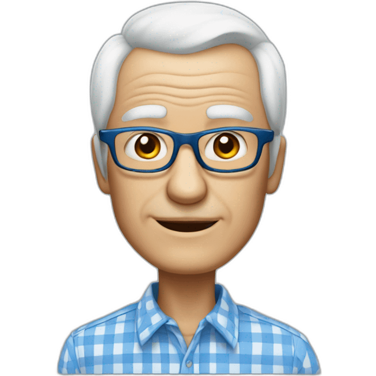 80-year-old grandfather with white skin color and glasses to see, wearing a white and blue checkered shirt. With white hair on the sides of his head. No hair in the middle of the head. emoji