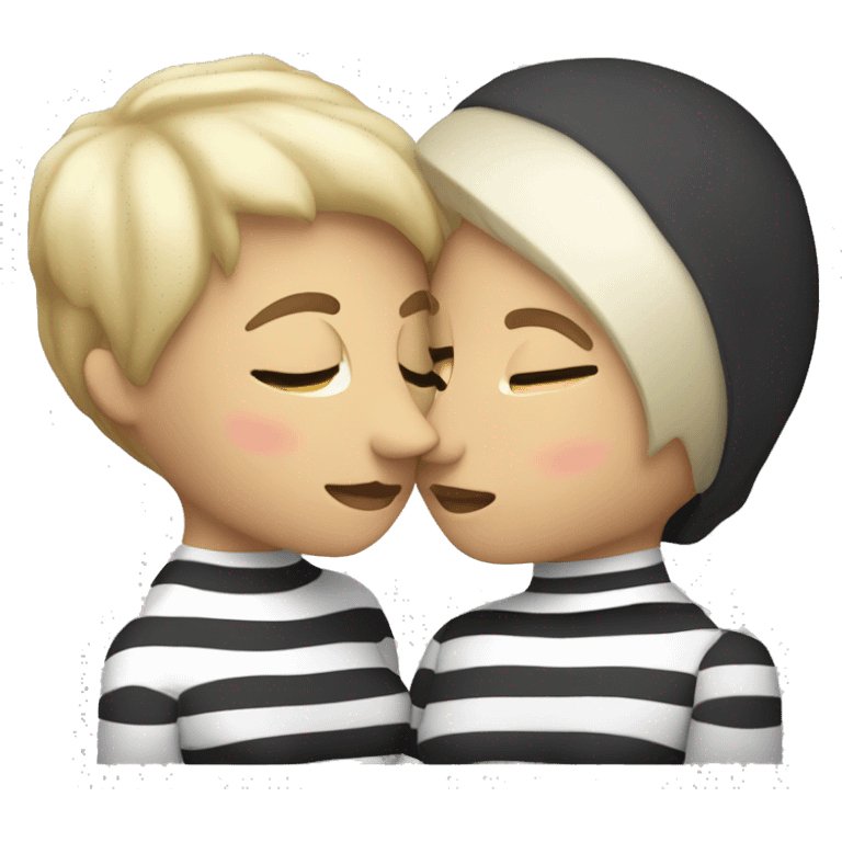 lesbian woman with short blonde hair kissing a black and white épagneul breton emoji