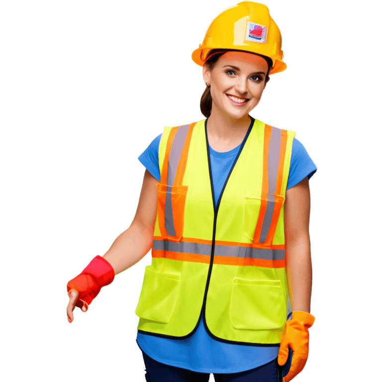  caitlin clark is a construction worker wearing a patriotic dress with a neon yellow safety vest over the dress. she also has a hard hat and a patriotic patch on the vest emoji