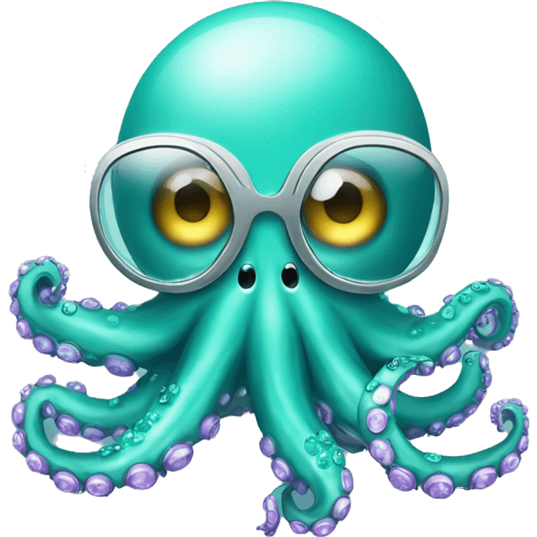 Turquoise cute octopus with surgical mask with crystal ball emoji