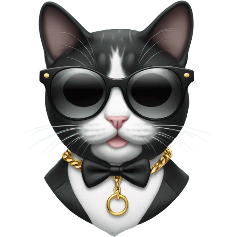 Tuxedo cat with sunglasses and a platinum chain emoji