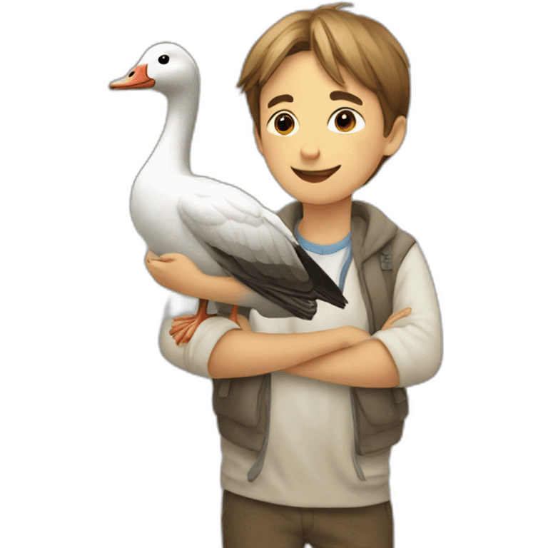 A goose and a boy emoji