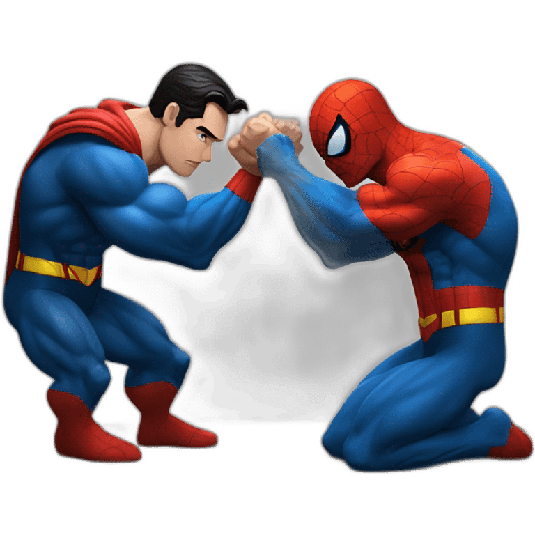 Superman playing arm wrestling with Spiderman emoji