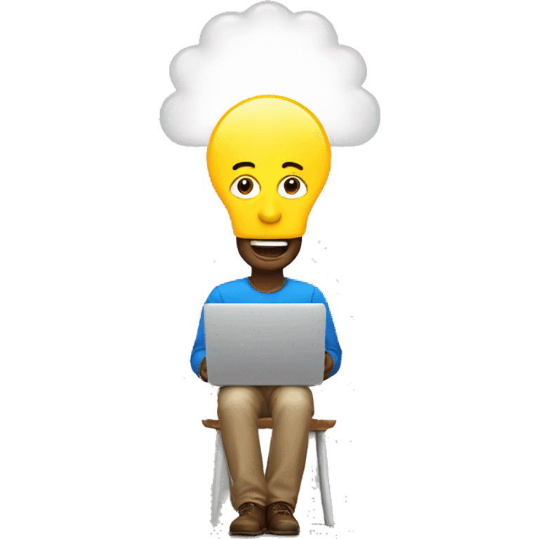 man with laptop and light bulb above head emoji