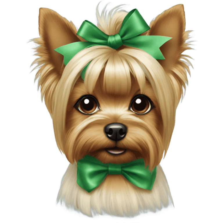 Realistic yorkie with a green bow in her hair emoji