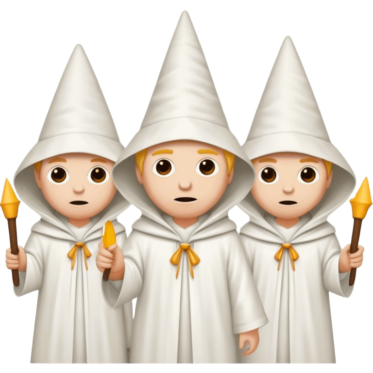 a group of people wearing all white robes, pointed dunce hoods emoji