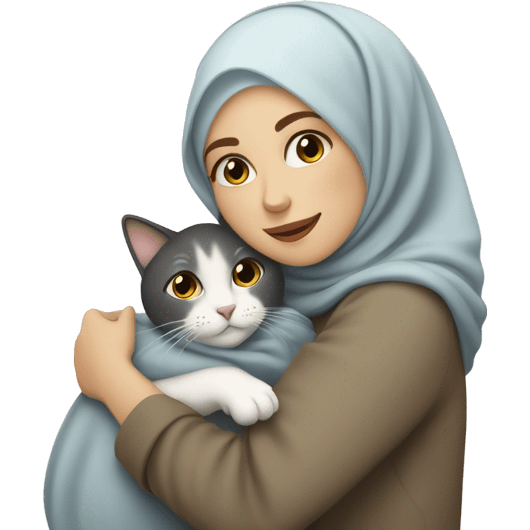 pretty white skin woman with hijab hugging a cat emoji